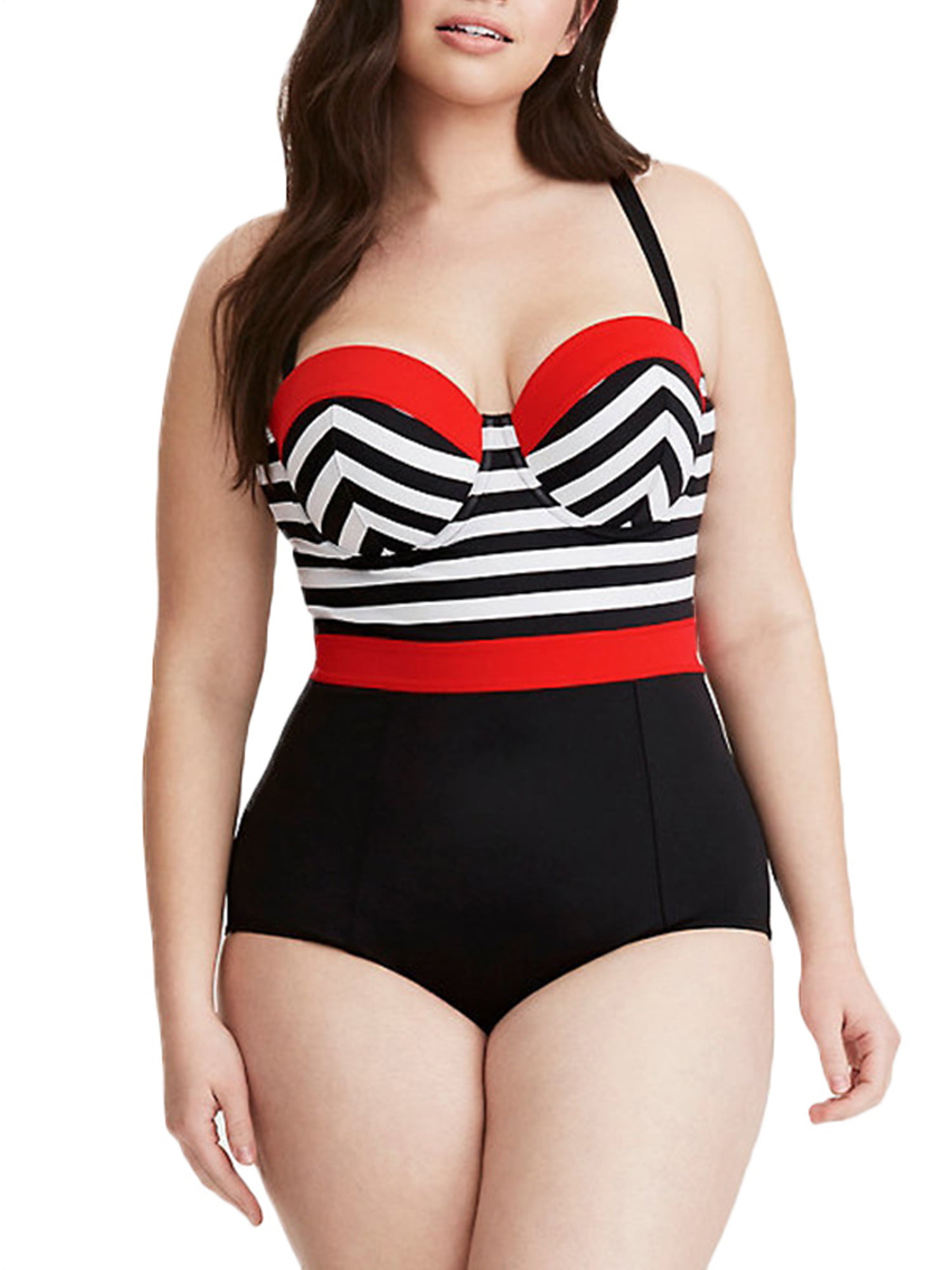 Women Oversized Striped One Piece Swimsuit Swimwear Swimming Monokini Bikini Set