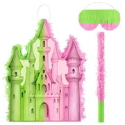 VWAERR Witch Castle Pinata with Blindfold Stick Fillable for Candy and Treats Pink and Green Witch and Princess Pinata Hanging Birthday Party Decorations Wicked Party Supplies Y101