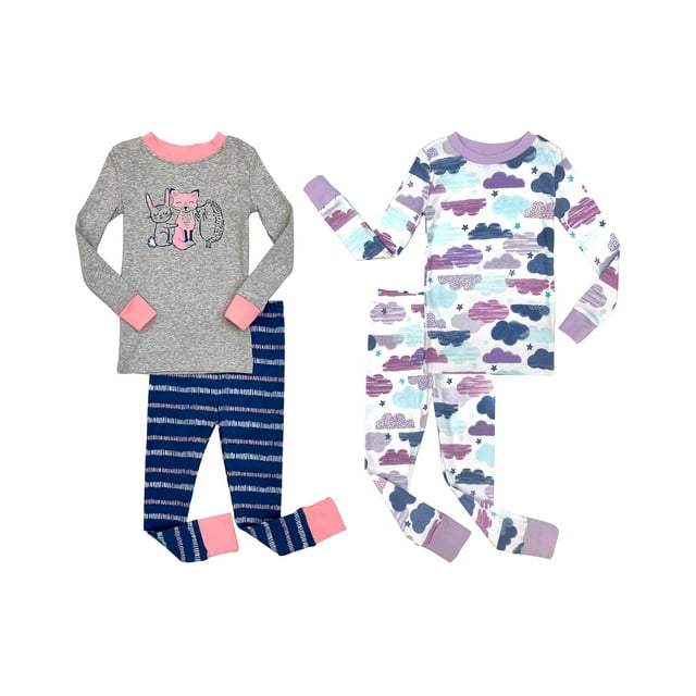 Prestigez Ensemble de Pyjama de Nuit 4 Pcs en Coton Biologique Ajusté pour Filles