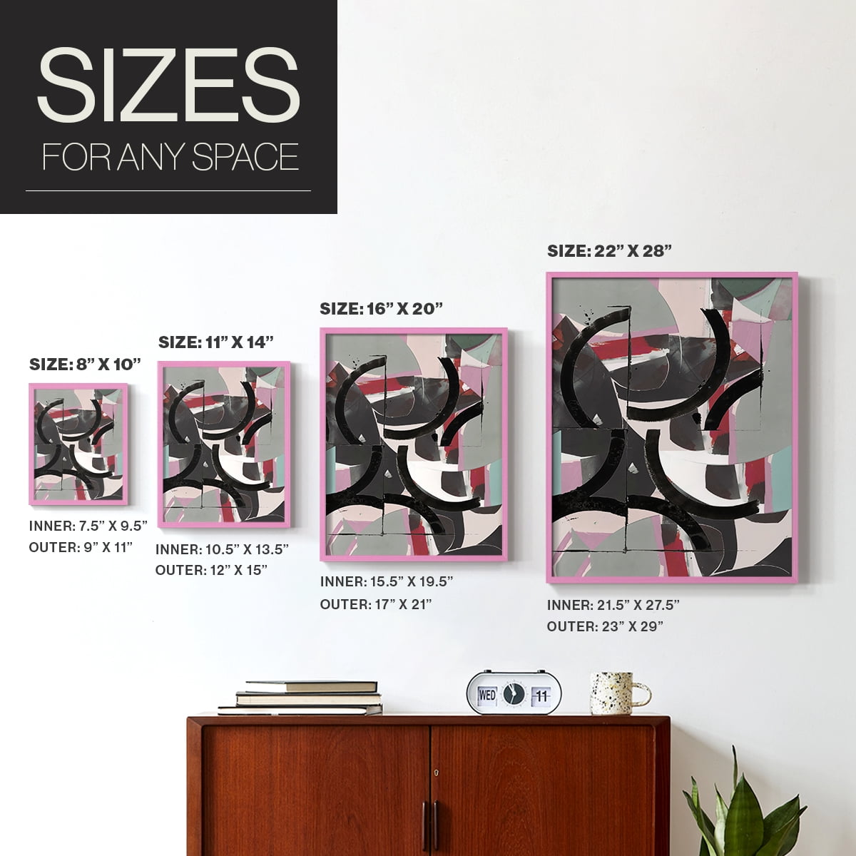 Cartissi Space II Framed Print in Pink Solid Wood Framed Print No Nail Hanging