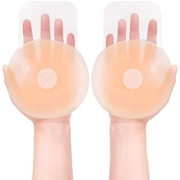 Nipple Cover for Women: Silicone Breast Lift Pasties 5.1inch Reusable Adhesive Sticky Bra with Bob Tape Nude