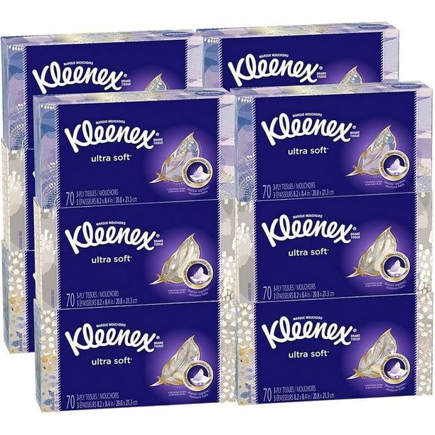 Kleenex - Mouchoirs Ultra Soft, 3 épaisseurs, 70 mouchoirs par boîte,  paquet de 6