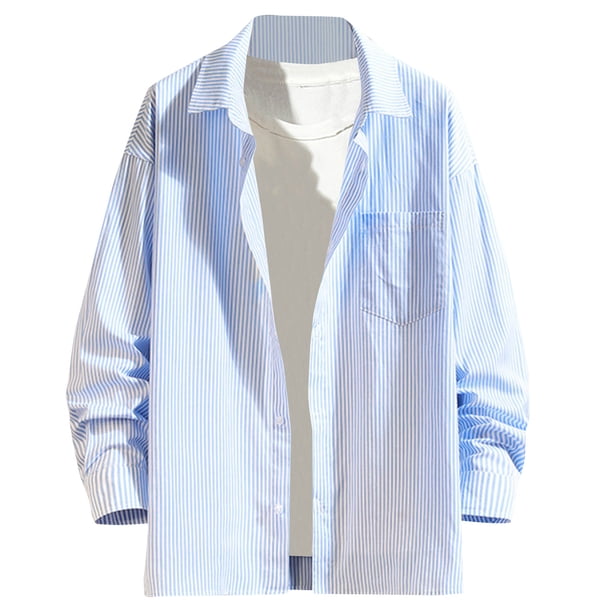 Camisa casual Pompotops manga larga con bolsillo a rayas de otoño para hombre