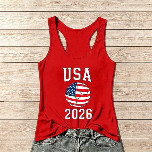 Women's Football Graphic Tank Tops, Women's Sleeveless Running Tank Top, Breathable Lightweight Sports Vest for Workout, Gym, Yoga, Training for Soccer Tournament 2026 Red Size: M