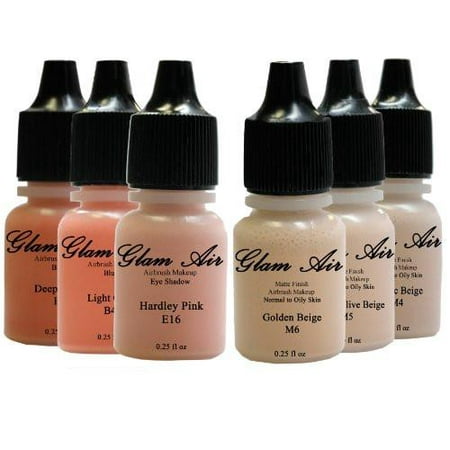 June Glow Collection Set of Six (6) Shades of Glam Air Airbrush Matte Makeup Foundation, Airbrush Blush and Airbrush Eye Shadow Water-based Formula Last All Day (For All Skin Types)0.25oz