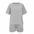 thumbnail image 2 of UACY Girls Two-Piece Set, Short Sleeve T-Shirt and Elastic Waist Drawstring Shorts with Pockets, Summer Outfit (Grey, 12-13 Years), 2 of 7