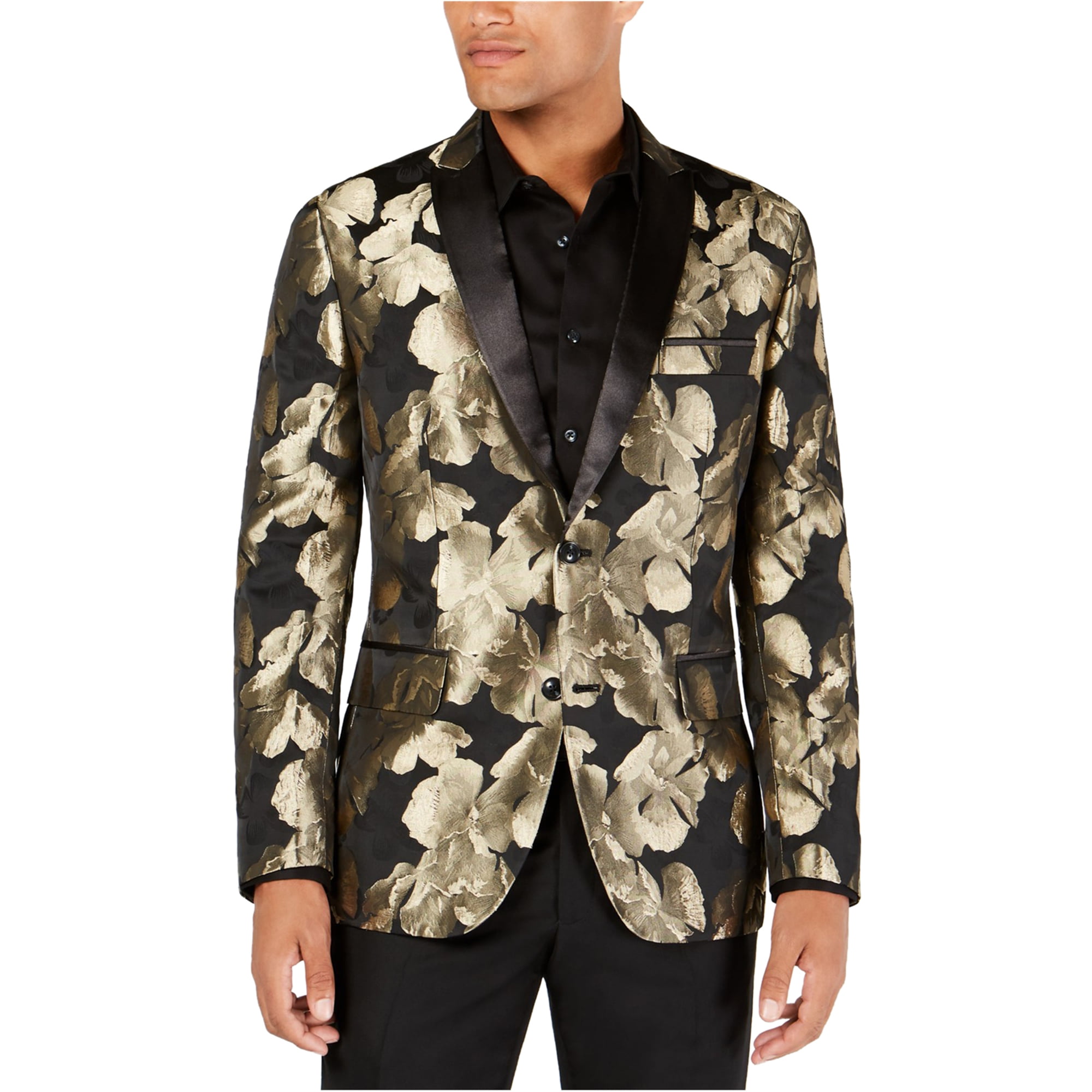 INC NEW Black Mens Size Large L Floral Print Slim Two Button Blazer $129 #053 