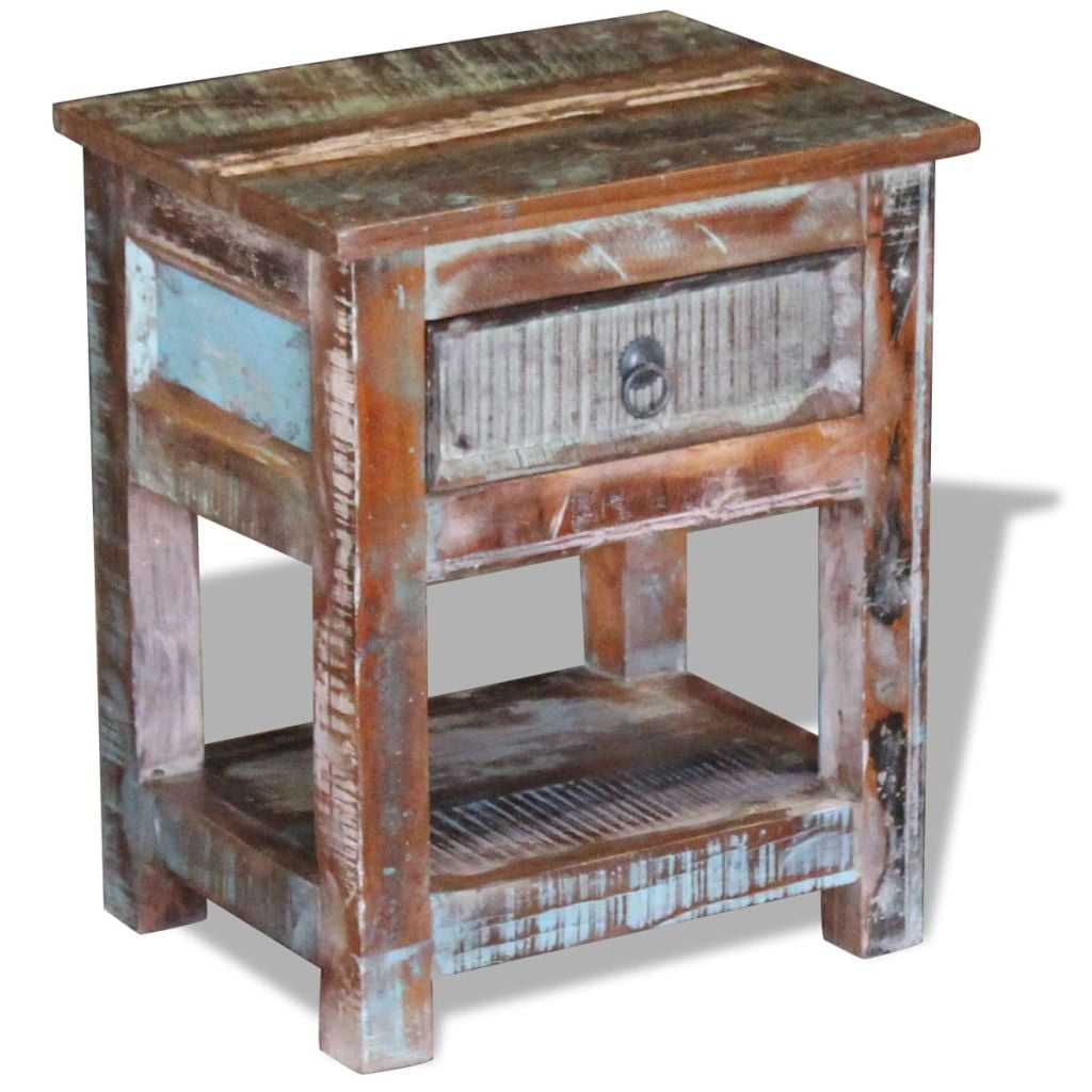 Kepooman Modern Rectangle Reclaimed Wood Side End Storage Stand with 1 Drawer, 17" x 13" x 20", Brown Kepooman Modern Rectangle Reclaimed Wood Side End Storage Stand with 1 Drawer, 17" x 13" x 20", Brown