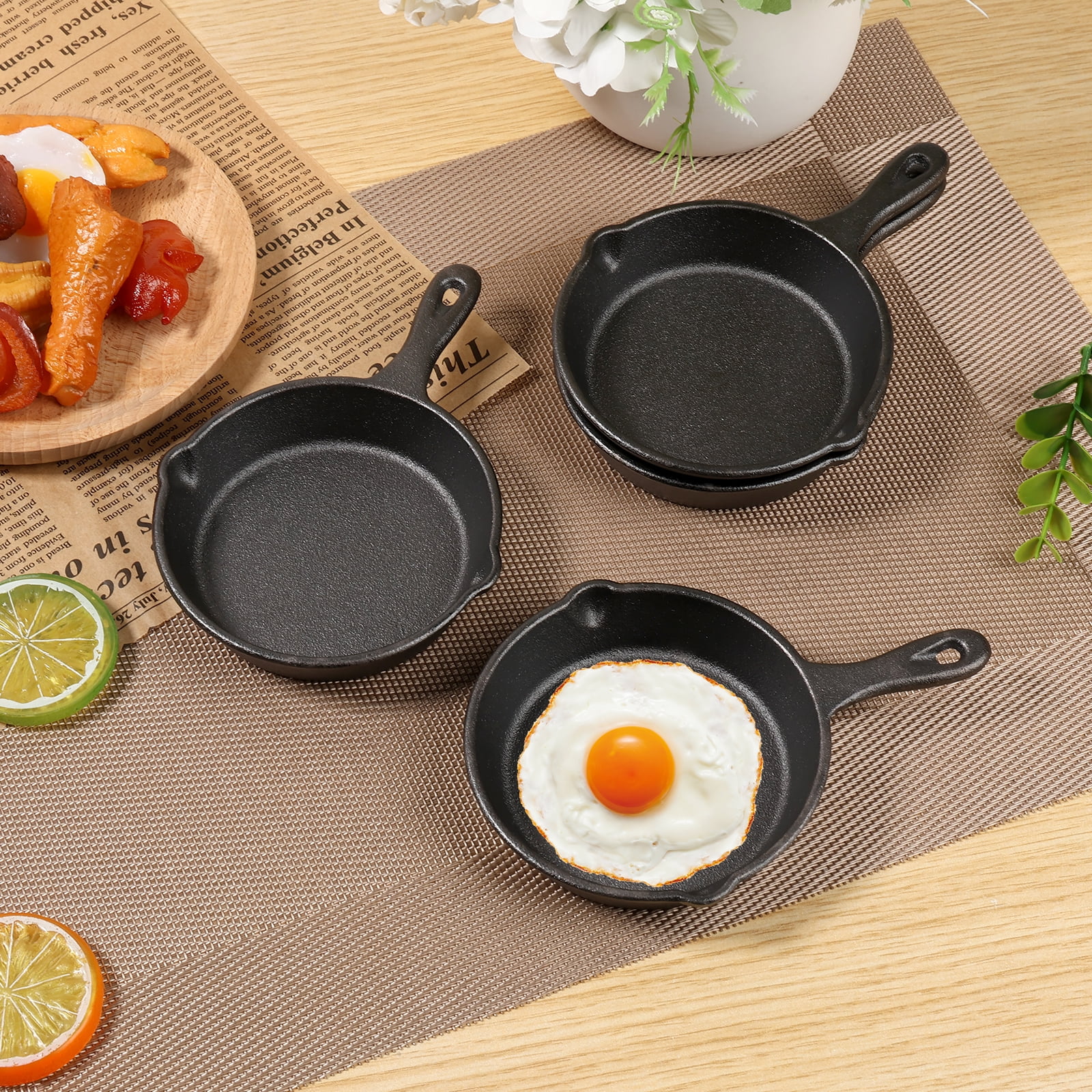 AEVXKHI 4PCS Mini Iron Skillet for Stove Oven, Anti Rust Non Stick Small Frying Pans Even Heating No Coating Egg Frying Skillet with Double Drip Spout for Indoor and Outdoor
