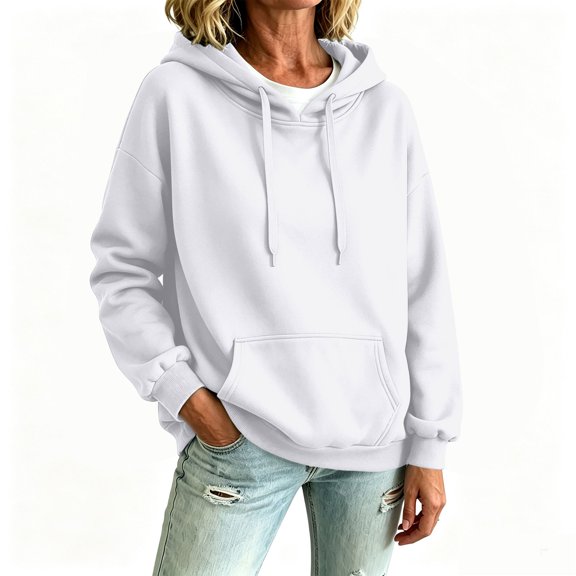 Women's Solid Color Pullover Hoodie with Drawstring Hood and Kangaroo Pocket Casual Everyday Sweatshirt, S-2XL