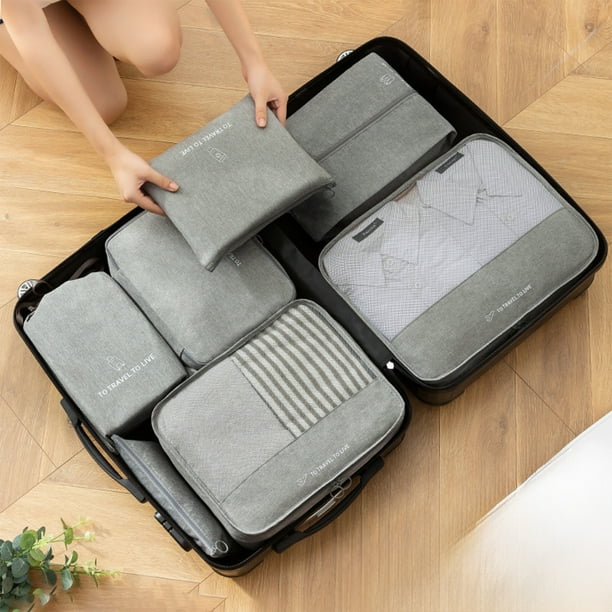 Set de organizadores de viaje | Cubos de 7 piezas para guardar ropa y zapatos | Bolsas ligeras de poliéster con capa de compresión | Organizador de maletas para viajes de negocios y uso doméstico