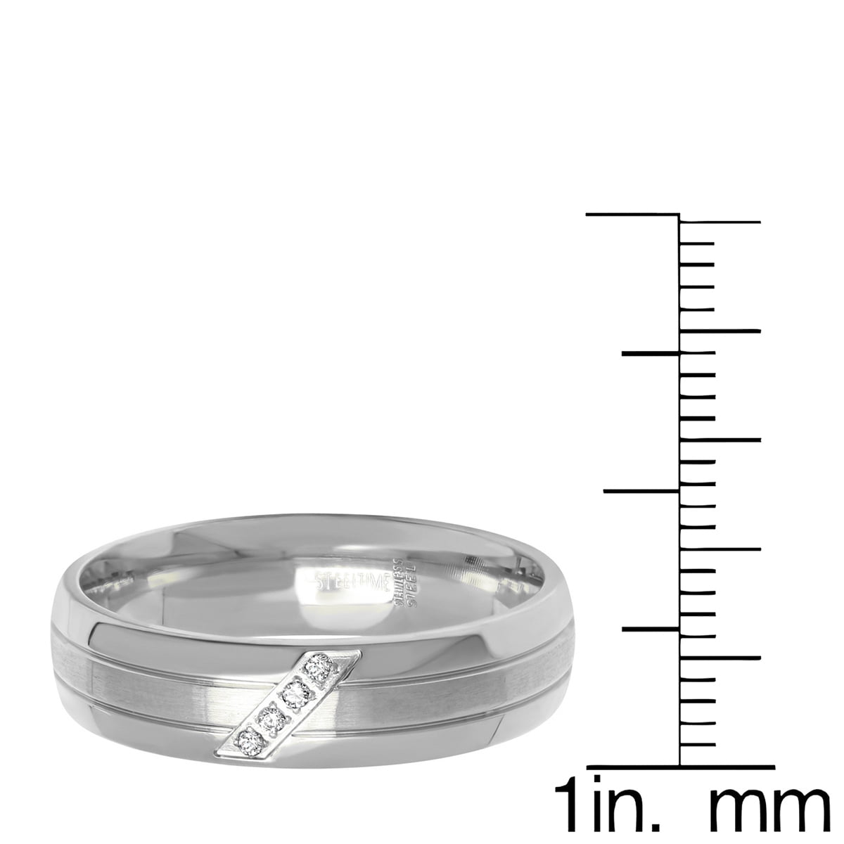 Men's Stainless Steel Lined Band Ring With Simulated Diamonds
