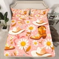 thumbnail image 2 of Homewish Female Girls Western Cowgirl Boots Hats 4 Pieces Queen Sheet Sets,Cartoon Floral Daisy Ultra Soft Flat Sheet,Southwestern Old Fashion Queen Fitted Sheet,Microfiber Bedroom Decor, 2 of 7