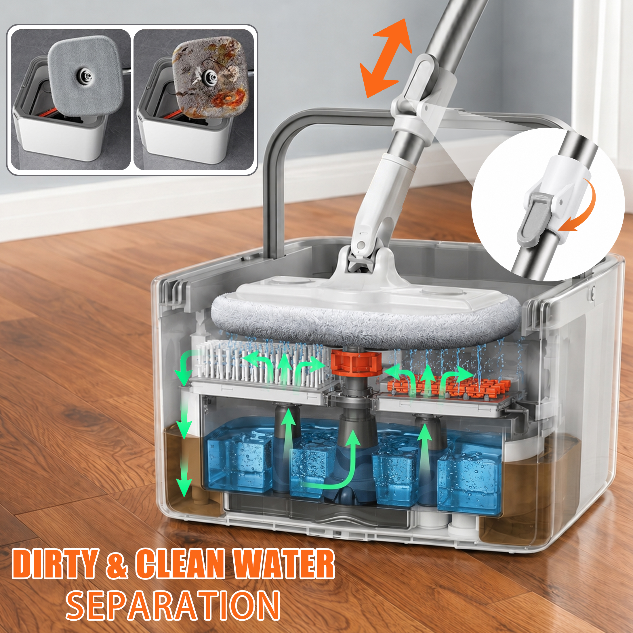 CLNEZ Spin Mop and Bucket with Dual-Tank Water Separation System photo 4