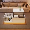 thumbnail image 3 of Noble House Lift Up Coffee Table,High-Gloss LED Lit Lifting Centre Table,White, 3 of 10