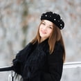 thumbnail image 4 of EeaseMX Mujer Boina perla Otoño Invierno Cashmere Lujo Trabajo pesado Boina Starry Beaded Pearl Rivet Lana Boina Tamaño libre, 4 of 8