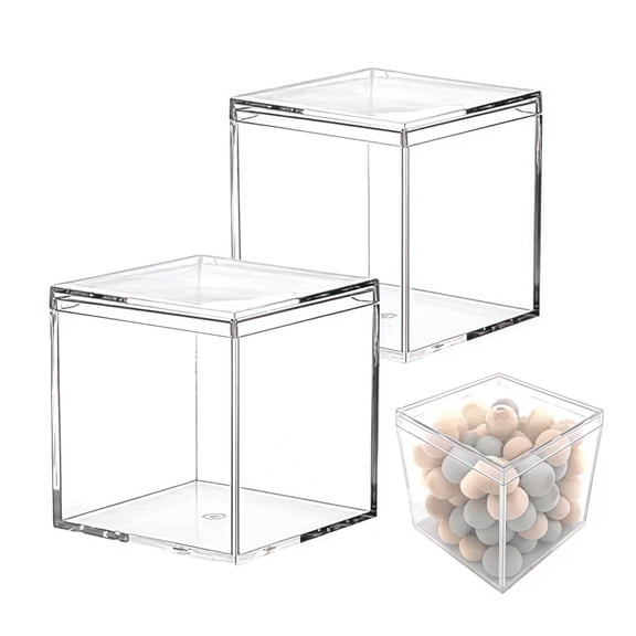 2 Pack Clear Acrylic Plastic Square Cube Small Acrylic Box with Lid Storage Mini Acrylic Boxes Square Display Box Organizer Containers for Candy Jewelry Display(10x10x10 cm)