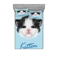 thumbnail image 2 of Ambesonne Cartoon Fitted Sheet & Pillow Sham Set, Furry Pink Nose Kitten, Twinxl, Black White Blue, 2 of 3