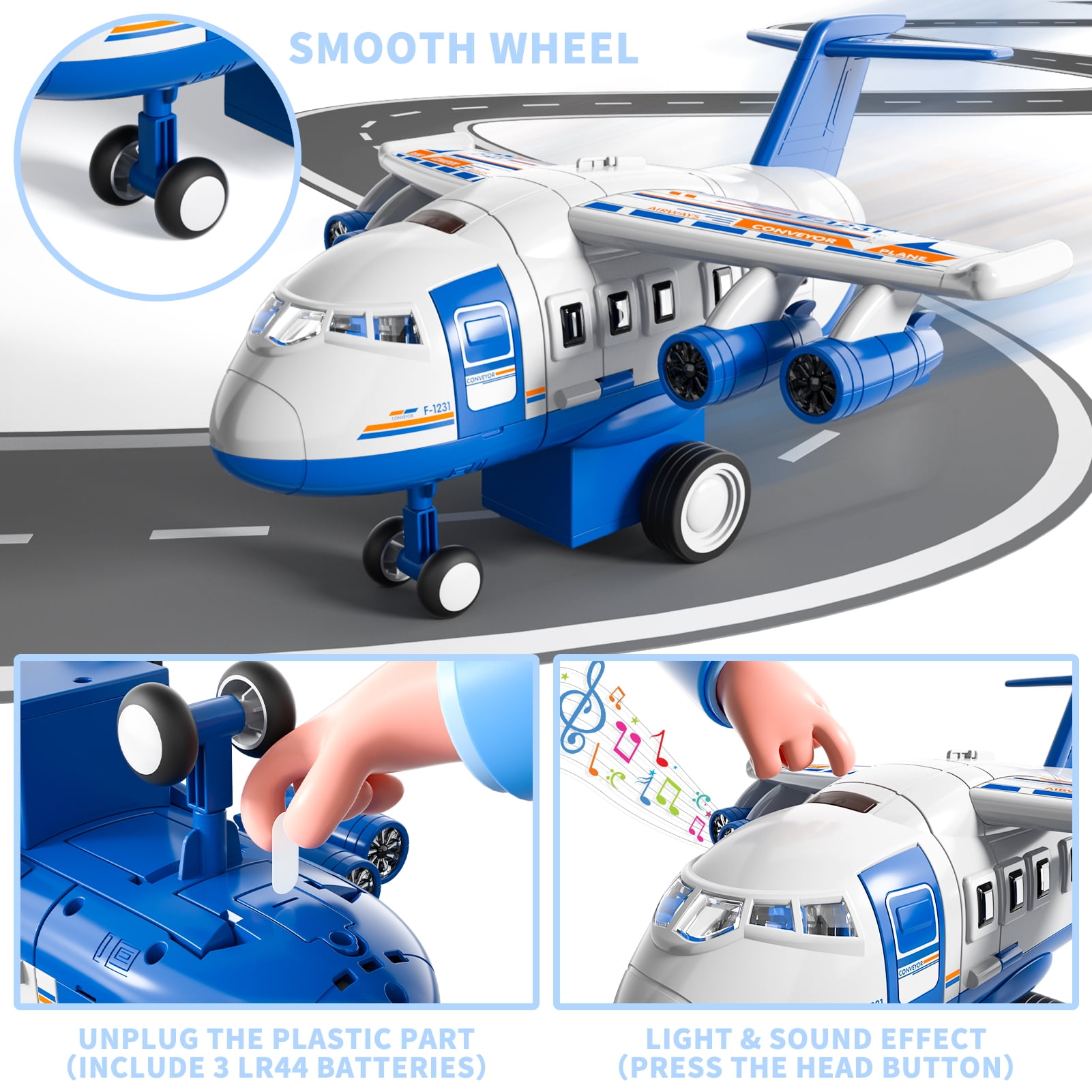 Lucky Doug Airplane Toys for Boys Ages 3-6 Years Old, Toddlers Boys Plane Toys with Track, 8 Mini Cars, Light Sound, Boys Toys Gifts for Ages 3 4 5 6