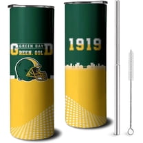 Green Bay Football City Classic Team Color Year 20oz Stainless Steel Tumbler with Lid and Straw for Football Fans Men Women Gifts Skinny Travel Cup Keeps Drinks Cold & Hot