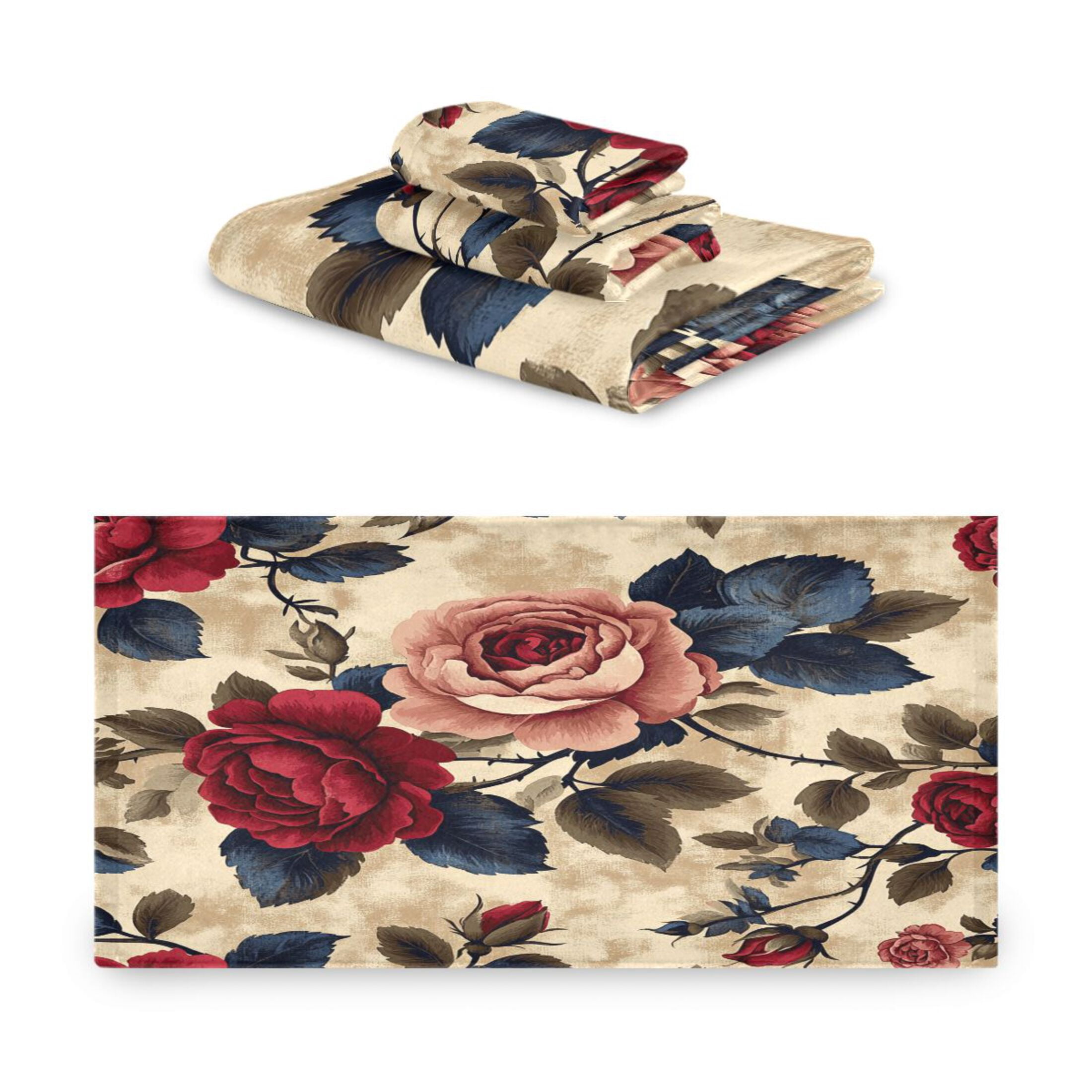 BZSMCE 3piece Bath Towel Sets Hand Bath Towels Fashion Vintage Floral Elegance Printed Towel Sets