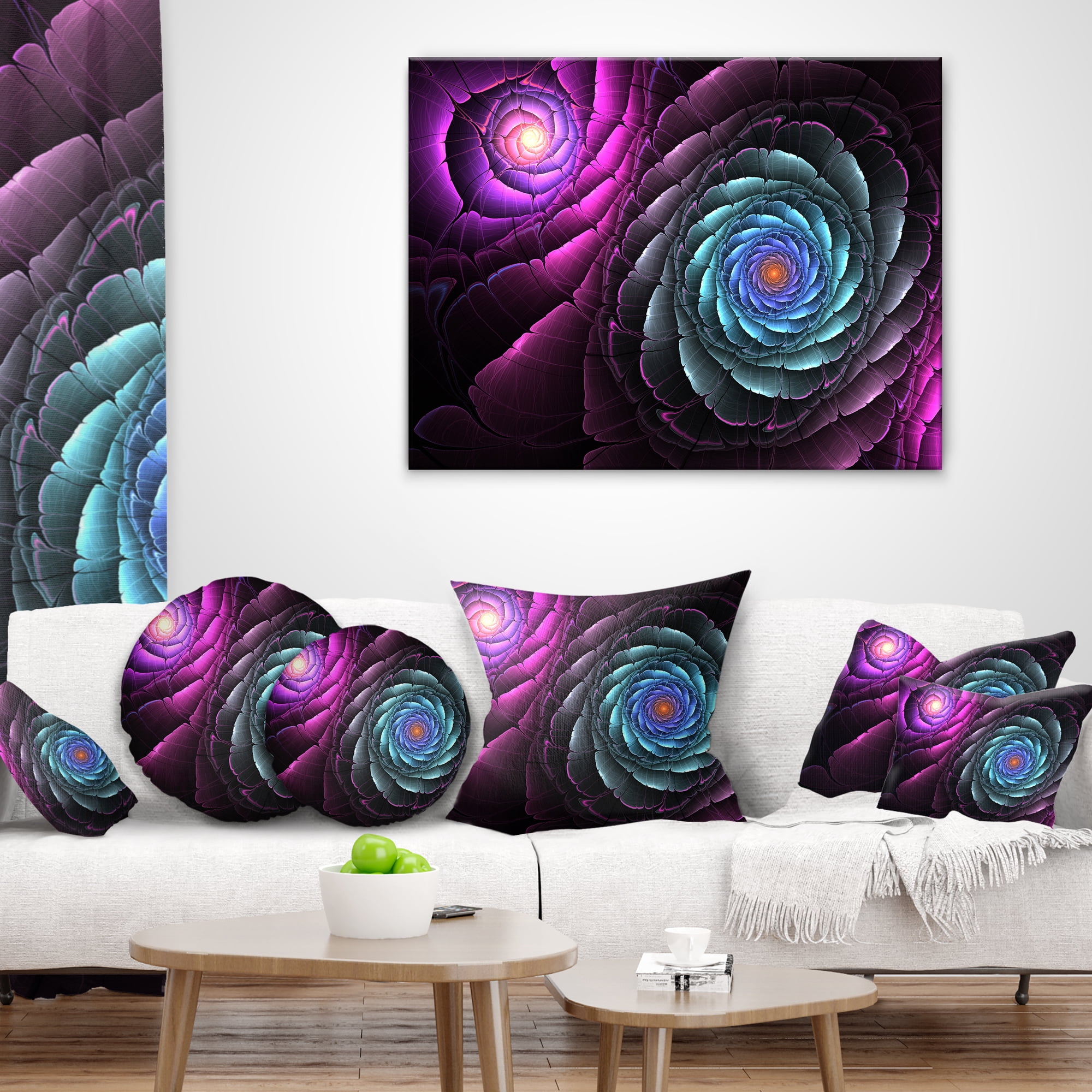 Designart Fractal Blue Purple Flower Digital Art - Floral Throw Pillow - 18x18
