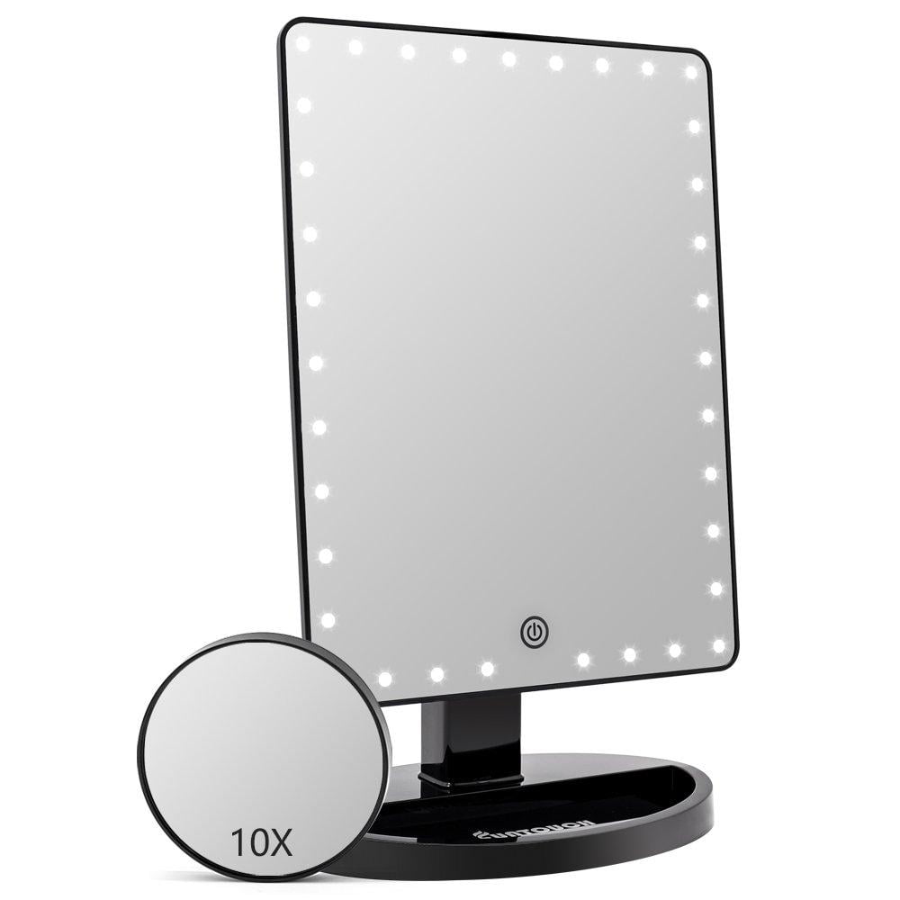 Large Lighted Vanity Makeup Mirror X Model Funtouch Light Up With 35 Led Lights Touch Screen And 10x Magnification 360 Rotation Tabletop Cosmetic Black Com Large Lighted Vanity Makeup Mirror X, Hamswan Led Light Tabletop Cosmetic Mirror