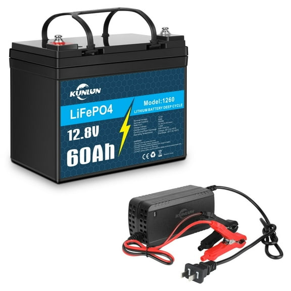12V 60Ah LiFePO4 Lithium Battery with 5A Charger, Deep Cycle, for Trolling Motor