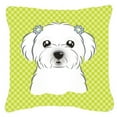 thumbnail image 3 of Checkerboard Blue Maltese Fabric Decorative Pillow, 3 of 3