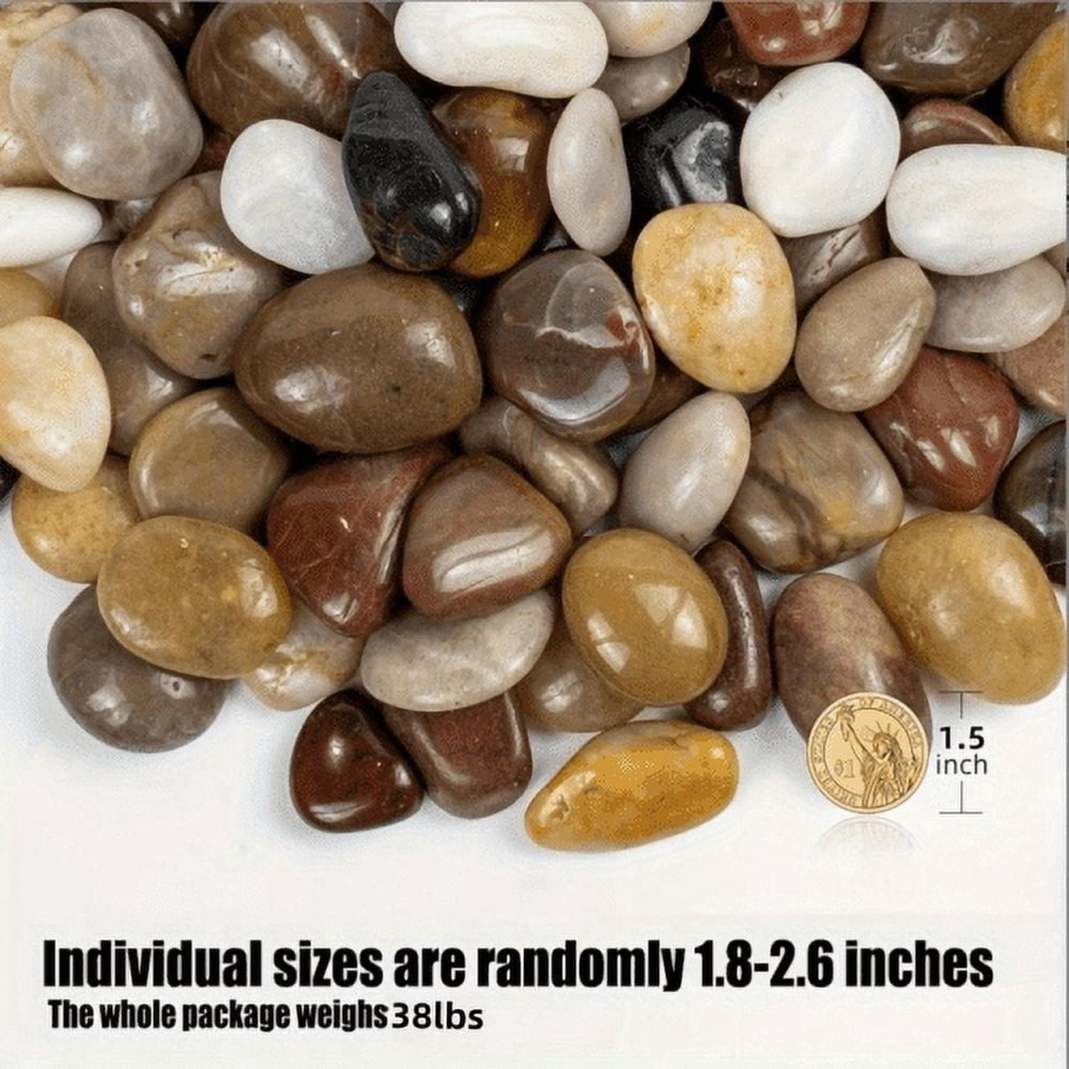 38lbs Decorative Garden Stone Outdoor Landscaping, Walkways, Yard, 1-3 inch Large Polished River Rocks for Plants Pots, Vases, Crafts