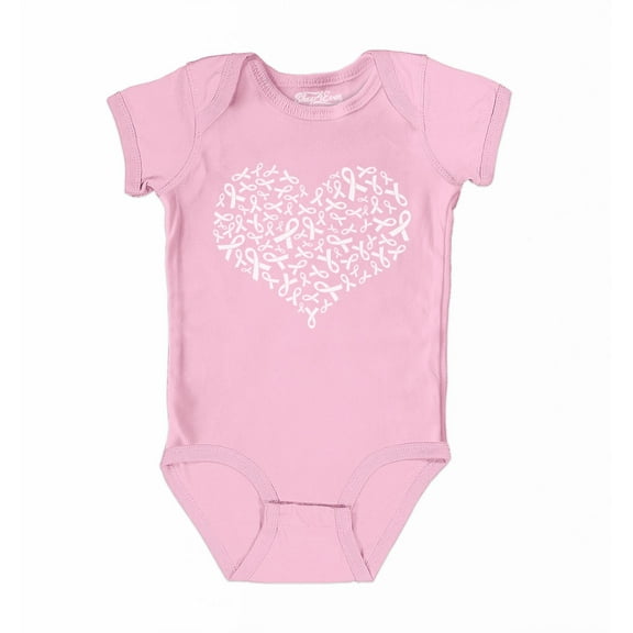 Shop4Ever Breast Cancer Pink Ribbon Heart Shape Baby's Bodysuit Infant Cotton Romper 12 Months Pink