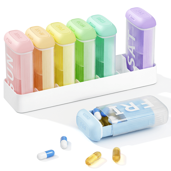 Stylish Pill Organizer 2 Times a Day,  AM PM Weekly Pill Box 7 Day, 1 Week Travel Pill Case, Medicine Storage Organizer Box for Daily Medication,  Vitamins, Fish Oils & Supplements