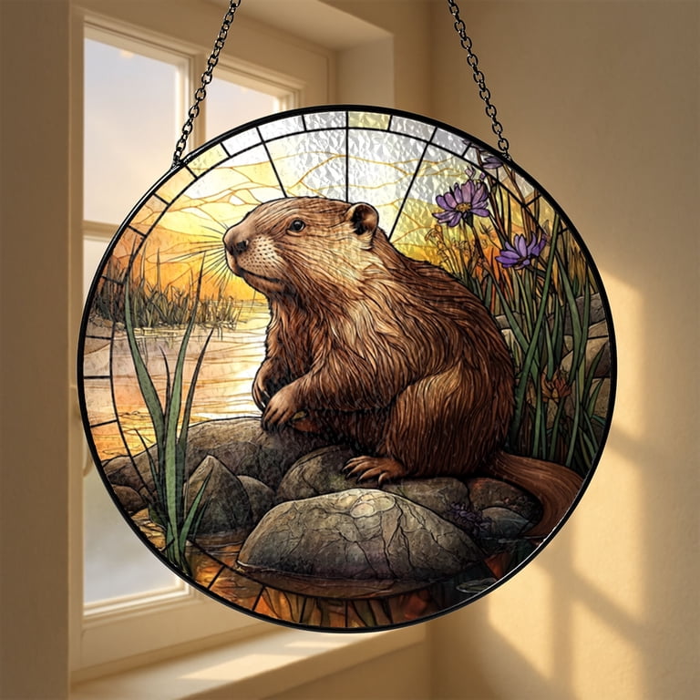 Woodland Beaver Stained Glass Design, High Quality PNG Clipart for ...
