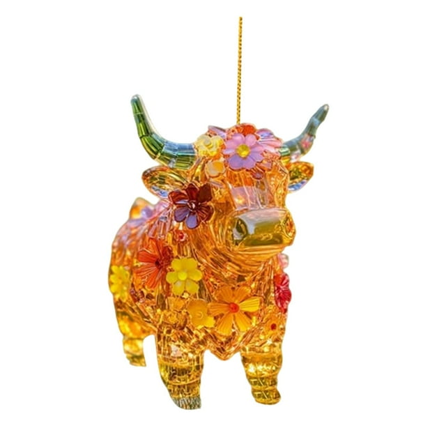 asddcavvf Décoration Pendentif Vache Coloré en Acrylique 2D de Fenêtre Veau Coloré Pendentif pour Jardin Fenêtre Arbre Voiture Pendentif 3 Boucles de Corde Ornement Rideau de Perles Attaches
