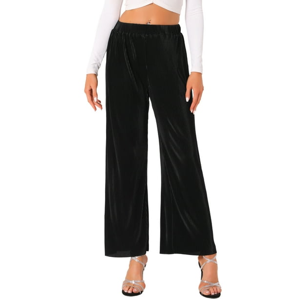 Pantalones de pierna ancha de mujer Inspire Chic, de cintura alta, elásticos, para fiesta, color negro