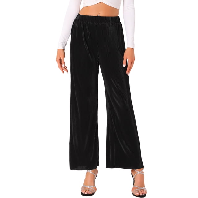 Pantalones de pierna ancha de mujer INSPIRE CHIC, de cintura alta, elásticos, para fiesta, talla XS, color negro