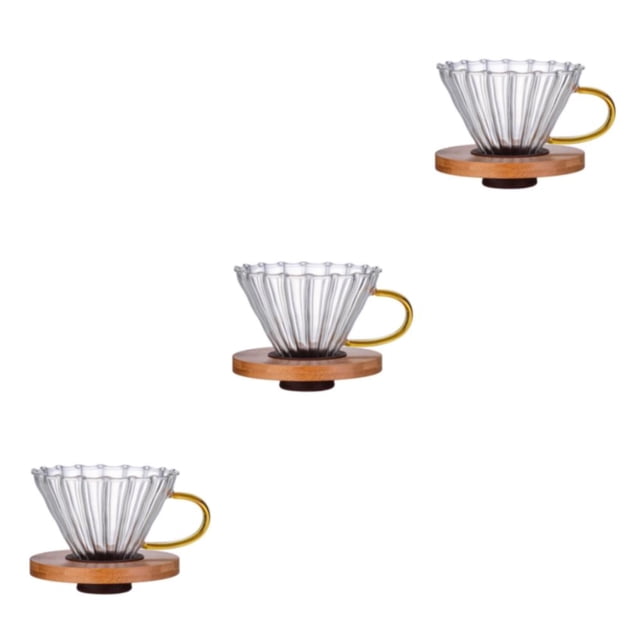 VONKY Modern Clear Glass Coffee Dripper Drop Over Funnel for Smooth Coffee Extraction Large with Handle Medium 3Set
