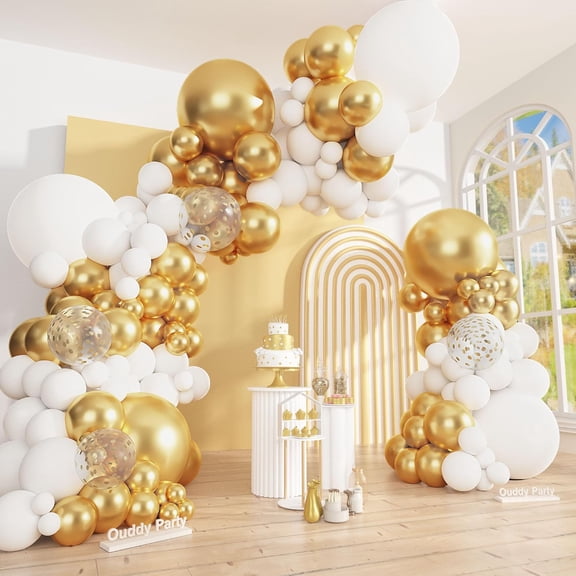 White and Gold Balloon Arch Garland Kit with Confetti Balloons for Wedding Engagements Birthday Party Decorations