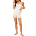 thumbnail image 2 of INSPIRE CHIC Women's Satin Pajama Sets Lace Trim Cami Tops with Shorts 2 Pcs Silky Lounge Sets S White, 2 of 6