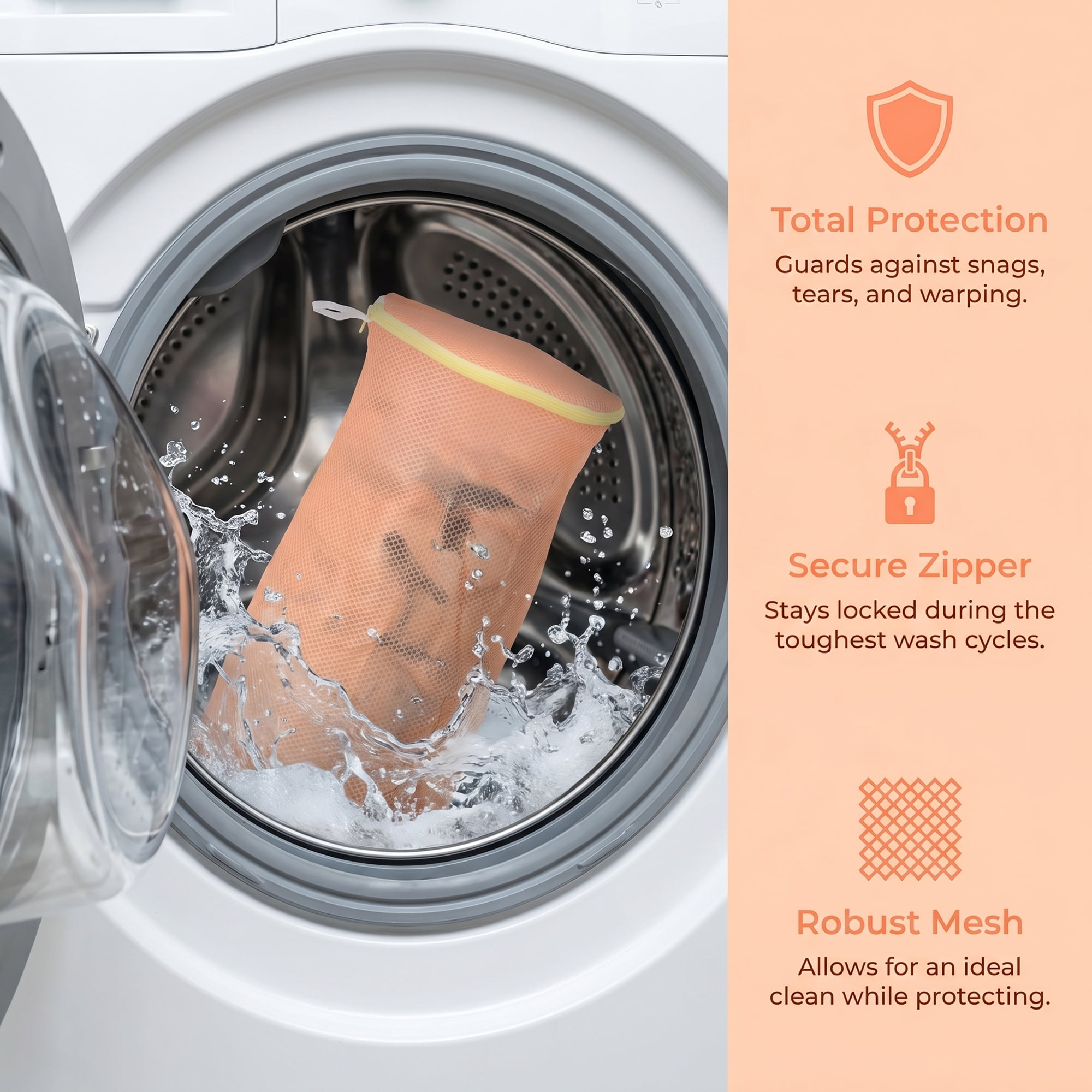 Unique Bargains 2 Pack Polyester  Zippered  Shoe Bag for Washing Machine Orange 7.9"x15"
