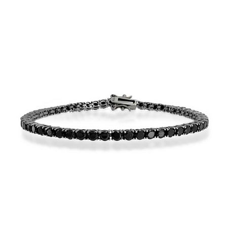 Woven Prong - Black on Black CZ Round Prong Set Tennis Bracelet For Women Cubic Zirconia Black Plated Sterling Silver 7 Inch