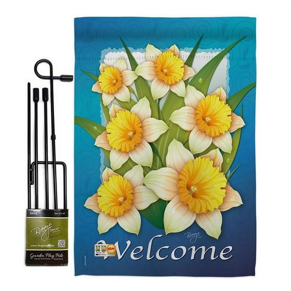 Breeze Decor BD-FL-GS-104070-IP-BO-D-US11-BD 13 x 18.5 in. Daffodils Spring Floral Impressions Decorative Vertical Double Sided Garden Flag Set with Banner Pole