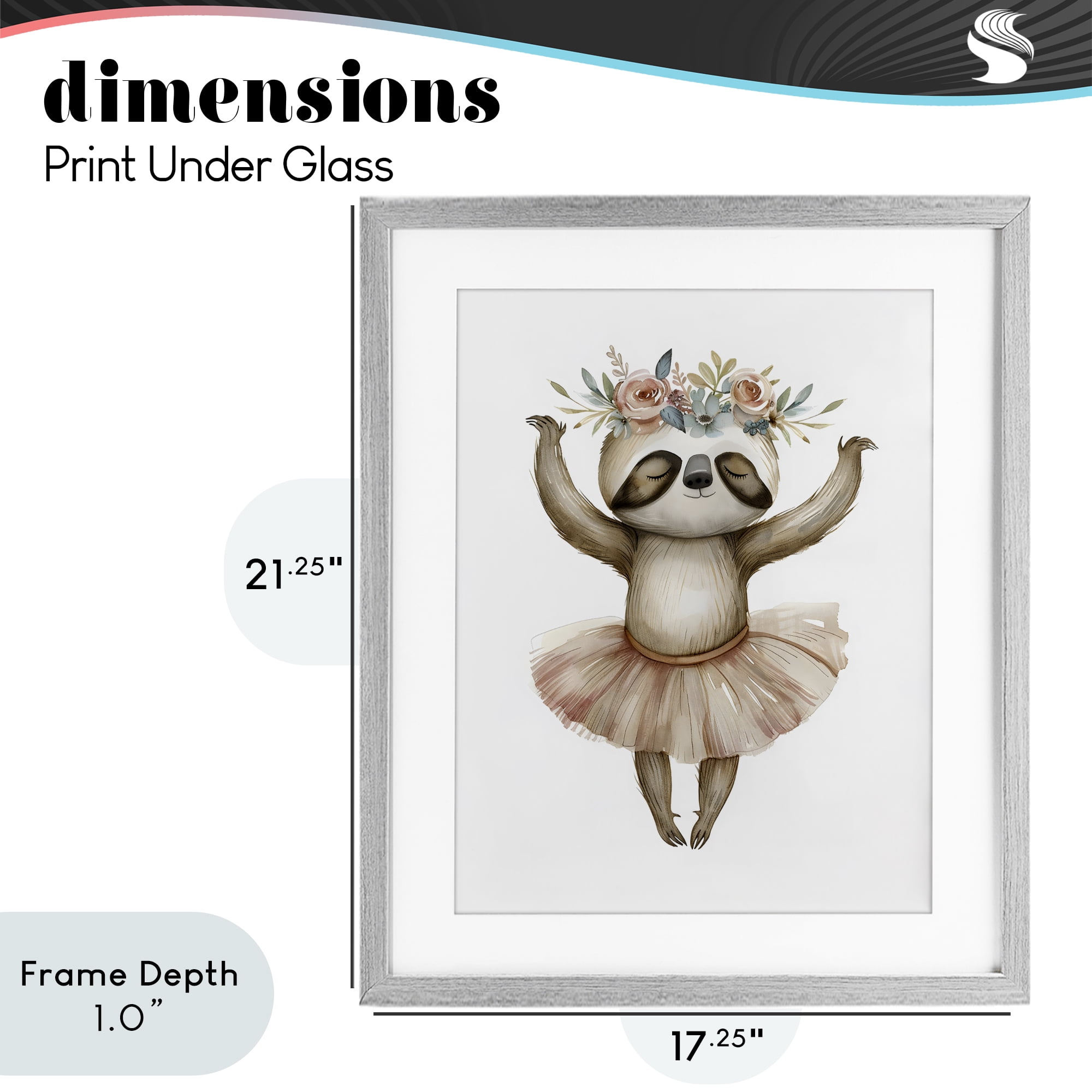 Stupell Industries Dreamy Sloth Ballet with Flowers Gray Framed Print Under Glass, design by LSR Design Studio