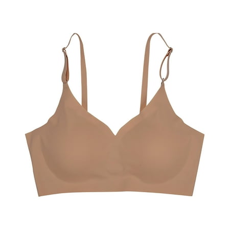 

DNDKILG V Neck Seamless Bralettes for Women Cami Strap Bra Camel Large