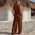 thumbnail image 5 of Women's 2 Piece Linen Blend Outfit Sleeveless Shawl Collar Top Wide Leg Pants Set Casual Loose Fit Summer Business & Lounge Wear, Vacation Trendy Sets Brown S, 5 of 6