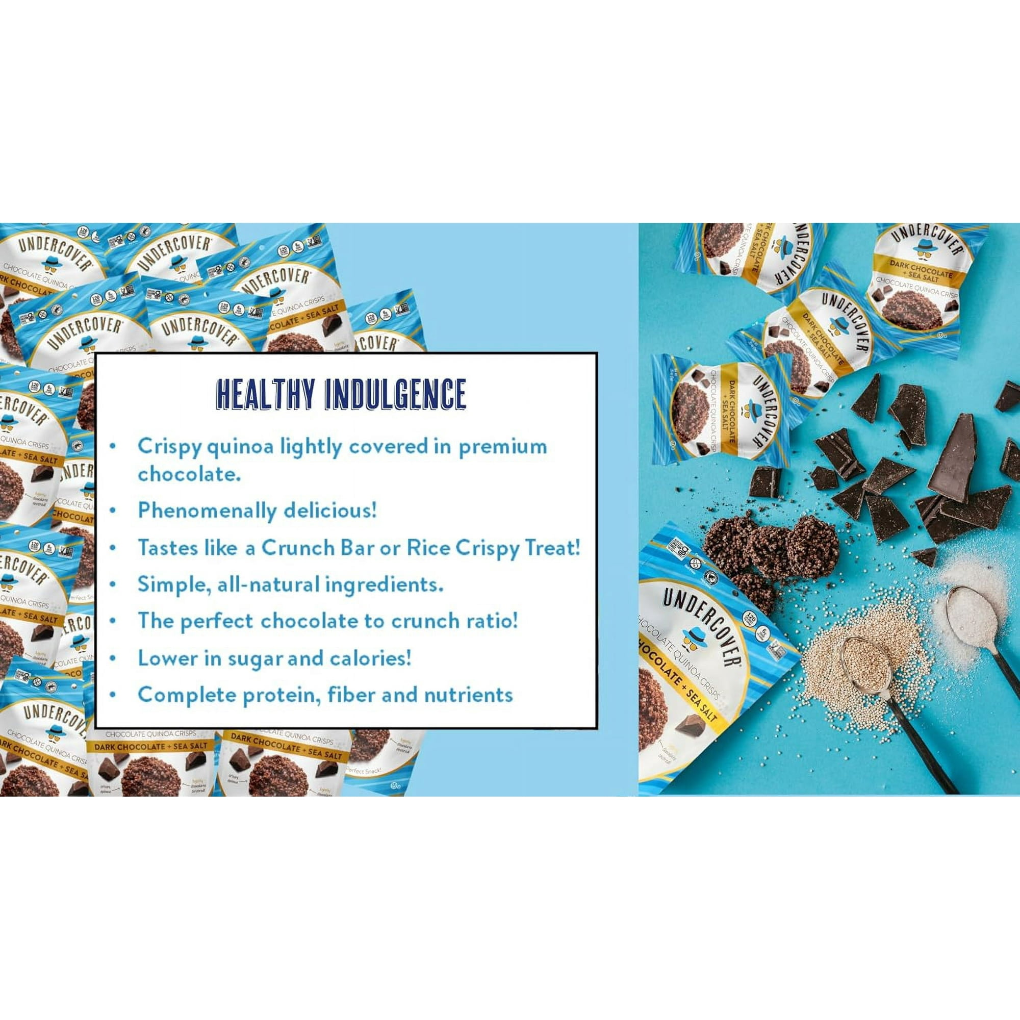Undercover Snacks Chocolate Quinoa Crisps Gluten Free Non GMO Dark Chocolate + Sea Salt  3 oz  Pack of 3