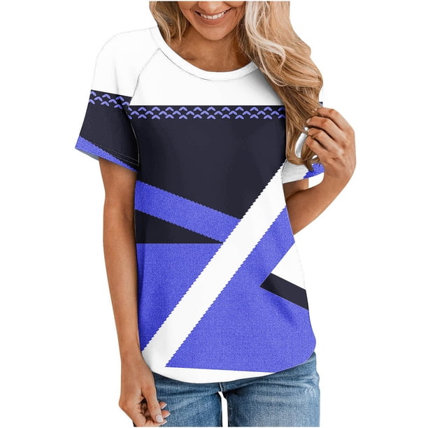 Tops de Hombro Frío para Mujeres Hombro Impreso Casual Insertado Cuello Redondo de Manga Corta, Moda Superior