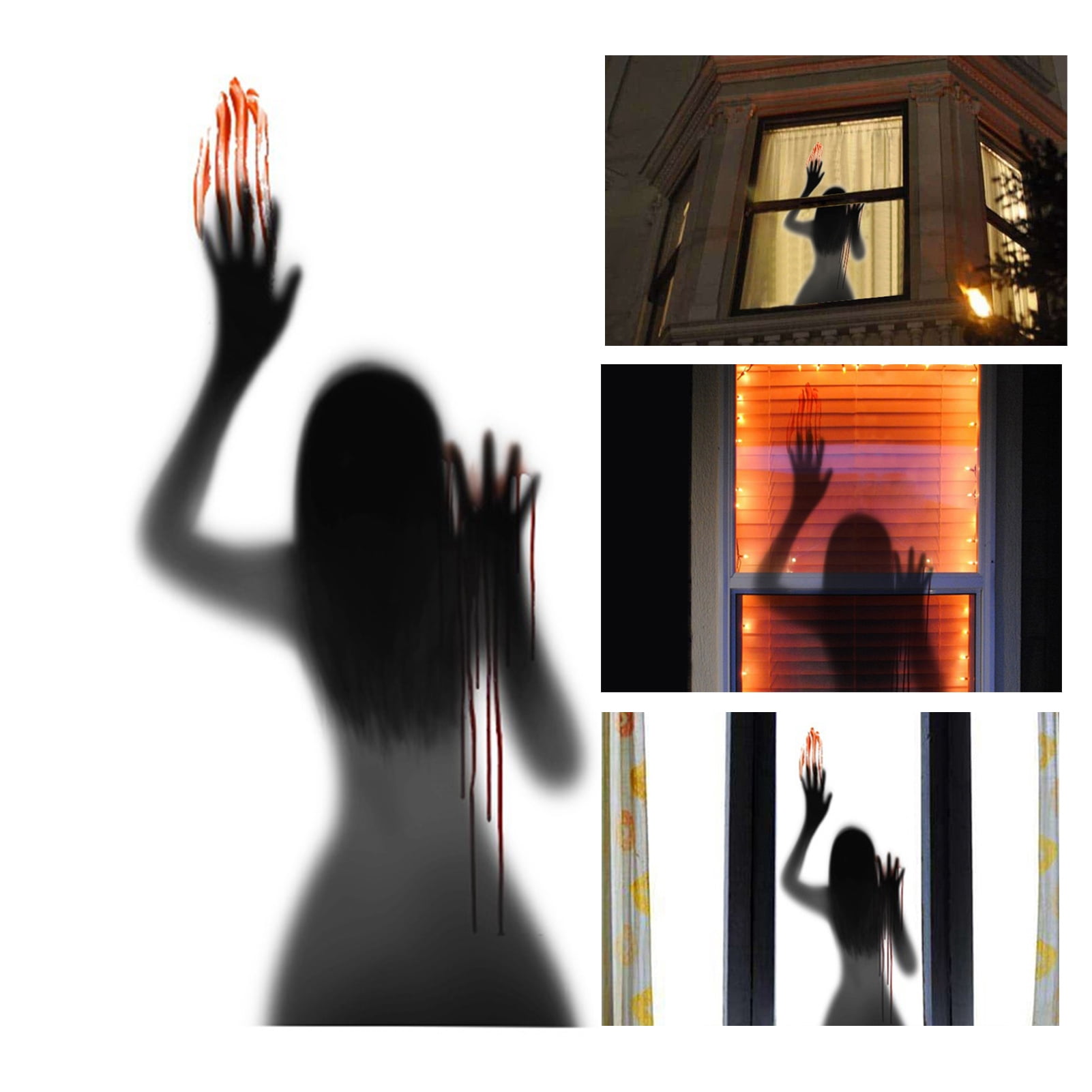 Décoration Halloween Maison Hantée - Couvre Porte/Fenêtre 180x80 Cm Avec Mains De Zombie - Effet Effrayant Avec Rétro-Éclairage - 3