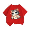 thumbnail image 3 of Girls Short Sleeve Breathable Summer T Shirt Cute Cat Print Kids Casual Tee Soft Fashion, 3 of 4
