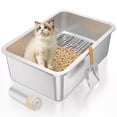 thumbnail image 1 of Caja de arena tamizadora de acero inoxidable, caja de arena para gatos para pellets de pino de madera, sistema de bandeja de arena de tamiz XL, control de olor, fácil de limpiar, con revestimientos de, 1 of 6
